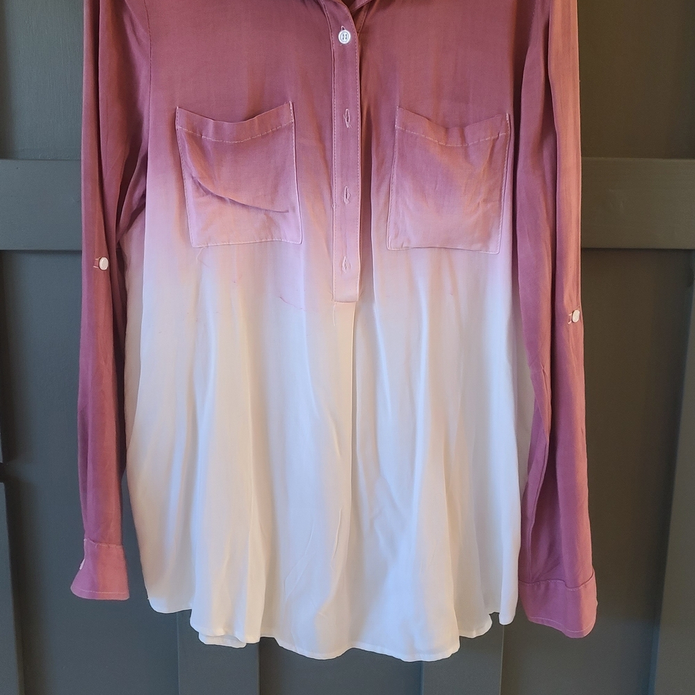 Chelsea & Violet Pink and White Ombre Button-Down Shirt
